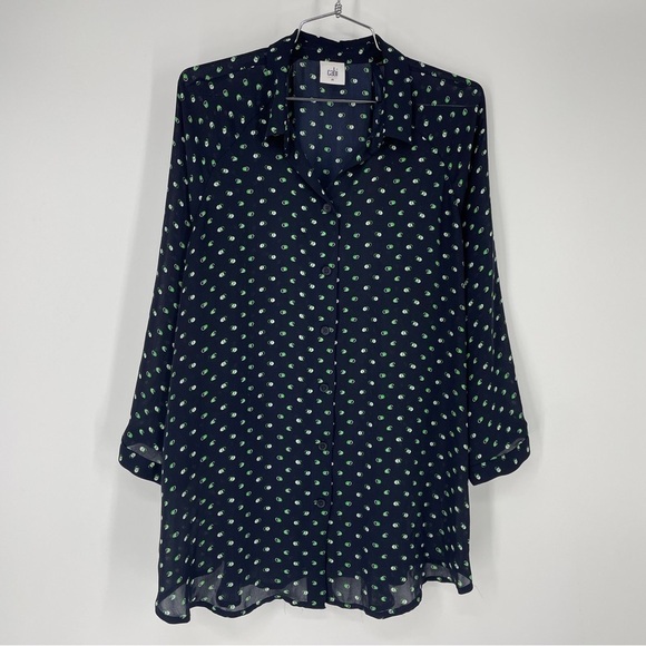 CAbi Martini Blouse M Print Button Up Top Blue Green White Button Up - Picture 1 of 6